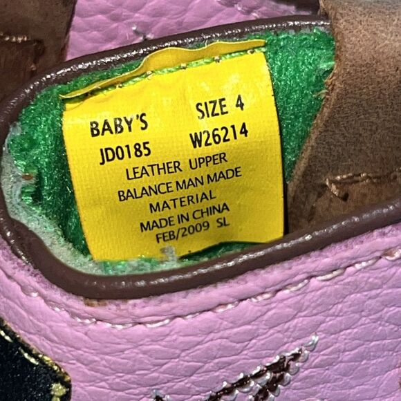 John Deere Infant Baby Girl Cowgirl Boots Pink Tan Leather Size 4 Soft Sole Grip - Picture 4 of 13